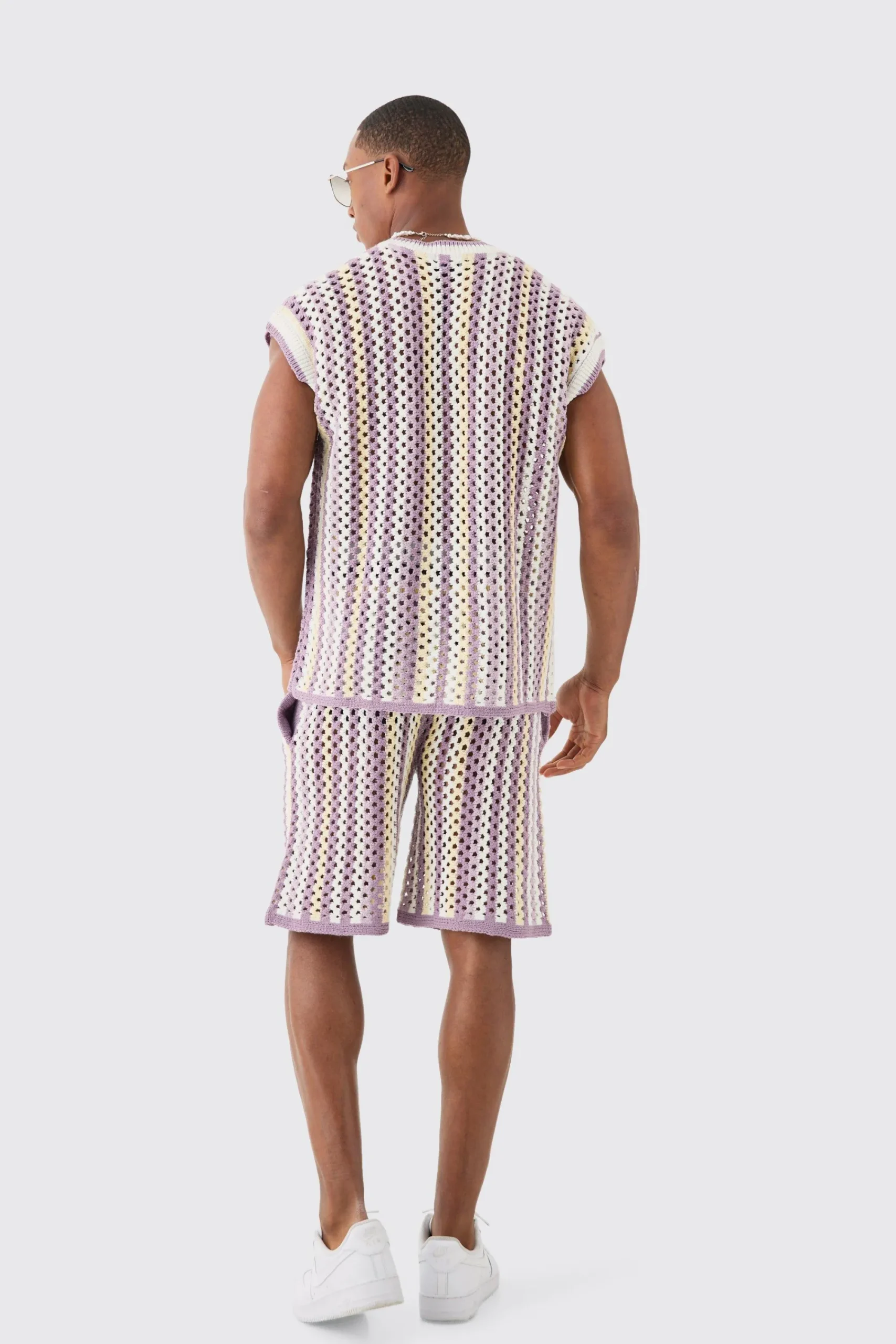 boohooMAN Boxy Oversized Open Stitch V Neck Strip Sweater Vest | UK| Tracksuits