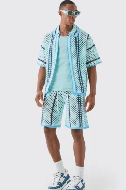 boohooMAN Boxy Oversized Open Stitch Stripe Knit Shirt | UK| Shirts