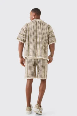 boohooMAN Boxy Oversized Open Stitch Stripe Knit Shirt | UK| Shirts