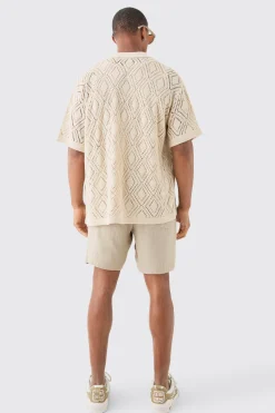 boohooMAN Boxy Oversized Patterned Open Stitch Knitted Shirt | UK| Shirts