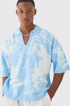 boohooMAN Boxy Oversized Renaissance Graphic Knit Polo | UK| Knitwear