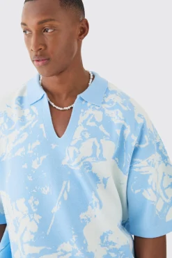 boohooMAN Boxy Oversized Renaissance Graphic Knit Polo | UK| Knitwear