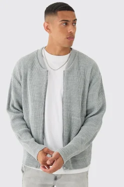 boohooMAN Boxy Oversized Ribbed Knit Bomber | UK| Knitwear|Coats & Jackets