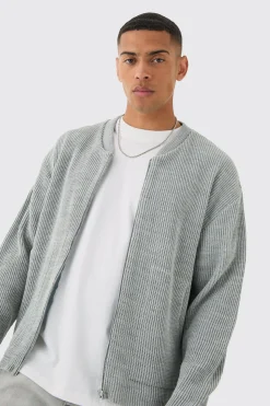 boohooMAN Boxy Oversized Ribbed Knit Bomber | UK| Knitwear|Coats & Jackets