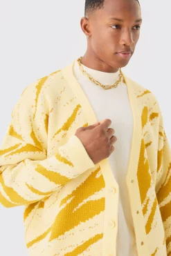 boohooMAN Boxy Oversized Tonal Abstract Cardigan | UK| Knitwear
