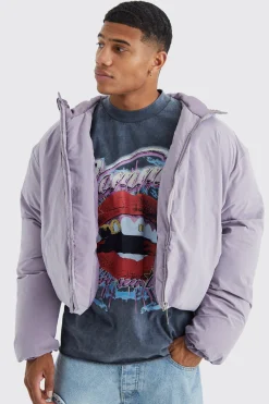 boohooMAN Boxy Peached Nylon Hooded Puffer | UK| Coats & Jackets