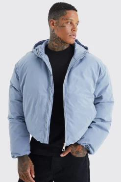 boohooMAN Boxy Peached Nylon Hooded Puffer | UK| Coats & Jackets