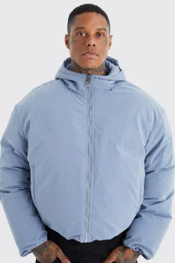 boohooMAN Boxy Peached Nylon Hooded Puffer | UK| Coats & Jackets
