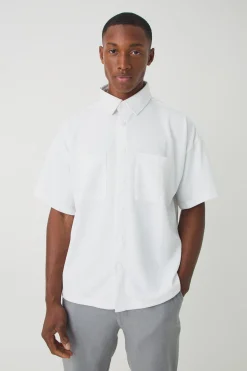 boohooMAN Boxy Pique Interlock Utility Pocket Shirt | UK| Shirts