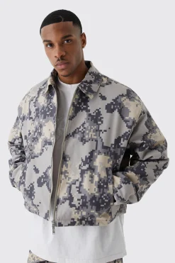 boohooMAN Boxy Pixelated Camo Harrington | UK| Coats & Jackets