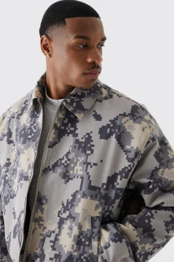 boohooMAN Boxy Pixelated Camo Harrington | UK| Coats & Jackets