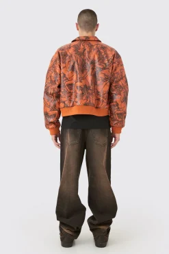 boohooMAN Boxy Printed Pu Collared Bomber | UK| Coats & Jackets