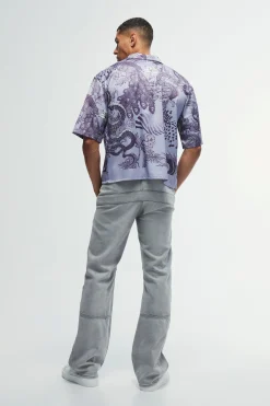 boohooMAN Boxy Printed Satin Revere Shirt | UK| Shirts
