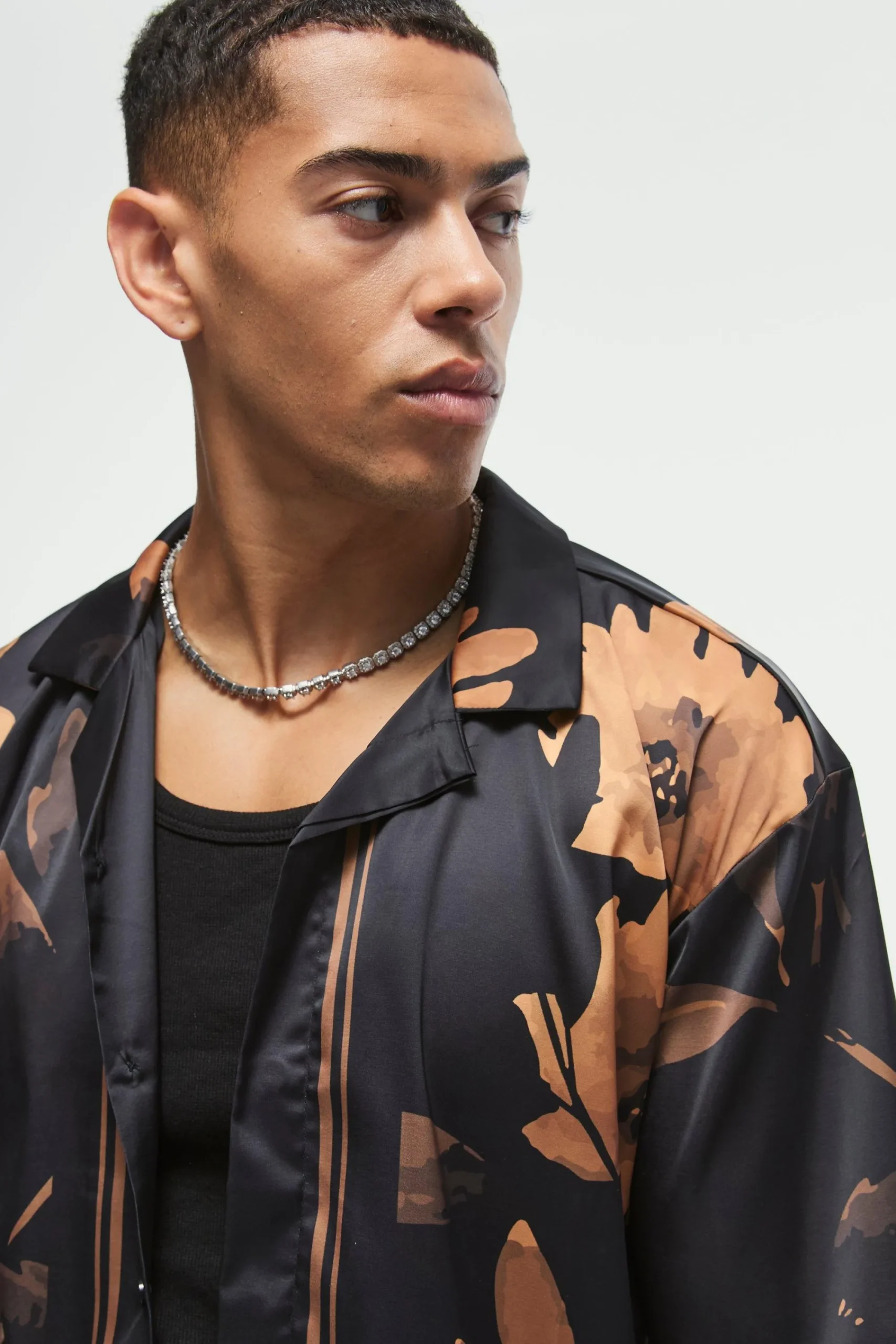 boohooMAN Boxy Printed Satin Revere Short Sleeve Shirt | UK| Shirts