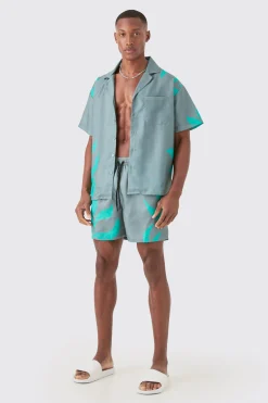 boohooMAN Boxy Printed Shirt And Swim Short Set | UK| Sets & Co-Ords