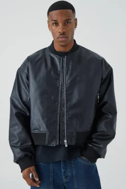 boohooMAN Boxy Pu Bomber With Zips | UK| Coats & Jackets