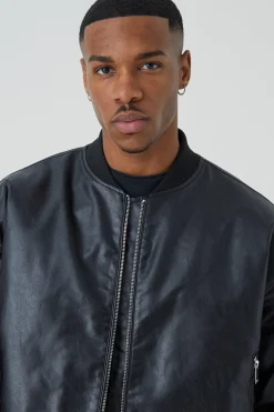 boohooMAN Boxy Pu Bomber With Zips | UK| Coats & Jackets