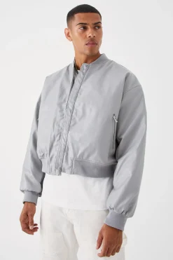 boohooMAN Boxy Pu Bomber With Zips | UK| Coats & Jackets