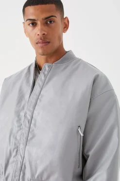 boohooMAN Boxy Pu Bomber With Zips | UK| Coats & Jackets
