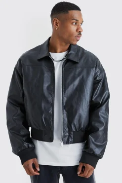 boohooMAN Boxy Pu Collared Bomber | UK| Coats & Jackets