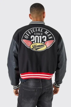boohooMAN Boxy Pu Colourblock Varsity Jacket | UK| Coats & Jackets