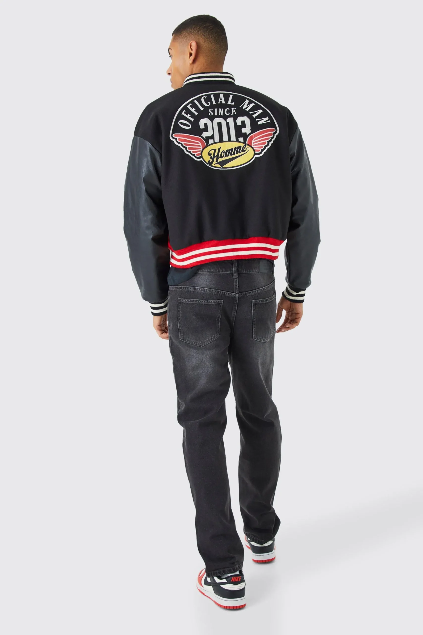 boohooMAN Boxy Pu Colourblock Varsity Jacket | UK| Coats & Jackets