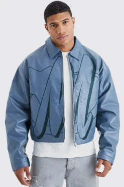 boohooMAN Boxy Pu Contrast Embroidery Bomber | UK| Coats & Jackets