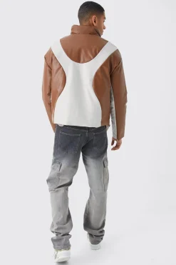 boohooMAN Boxy Pu Funnel Neck Panelled Bomber | UK| Coats & Jackets