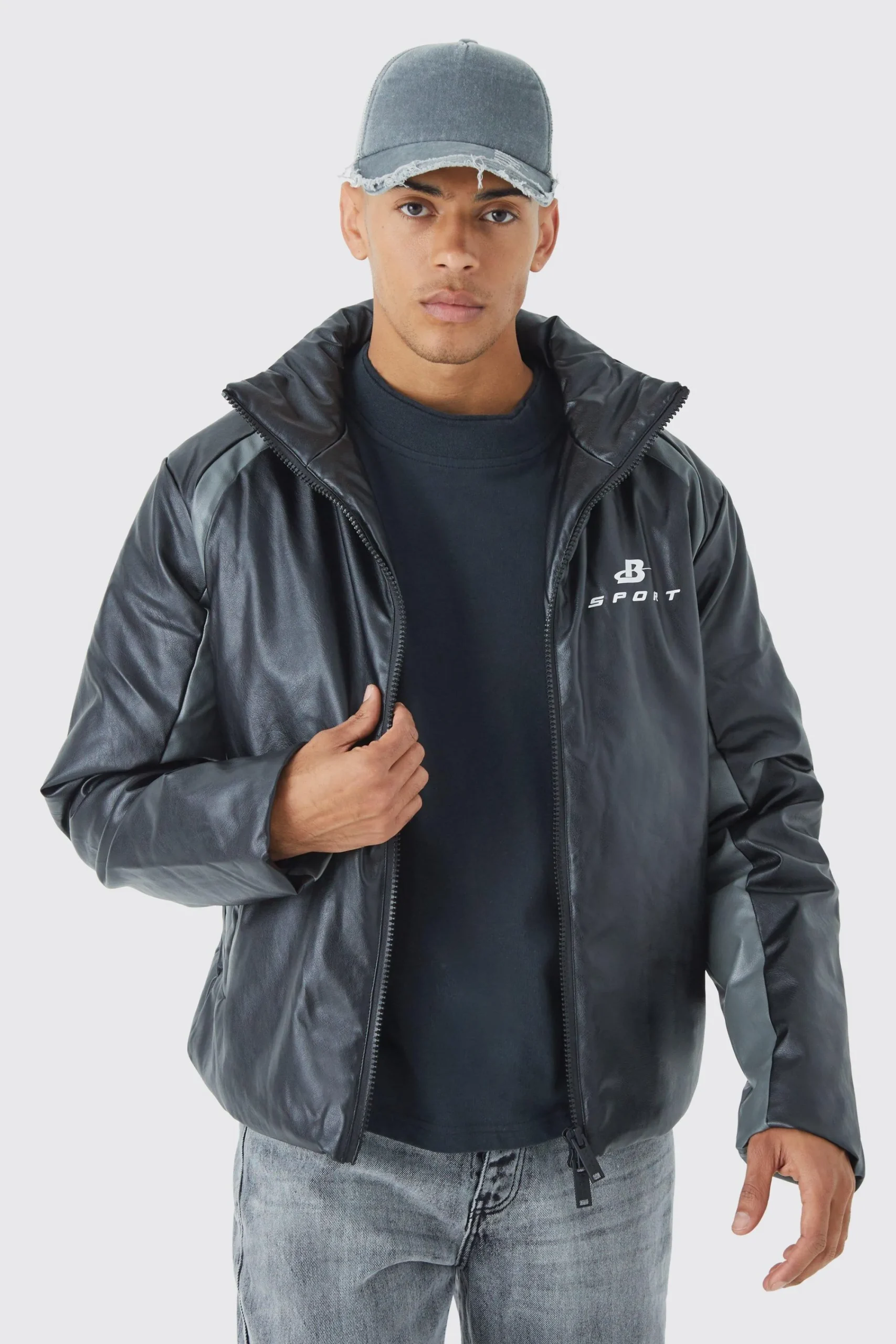 boohooMAN Boxy Pu Moto Pannelled Puffer | UK| Coats & Jackets