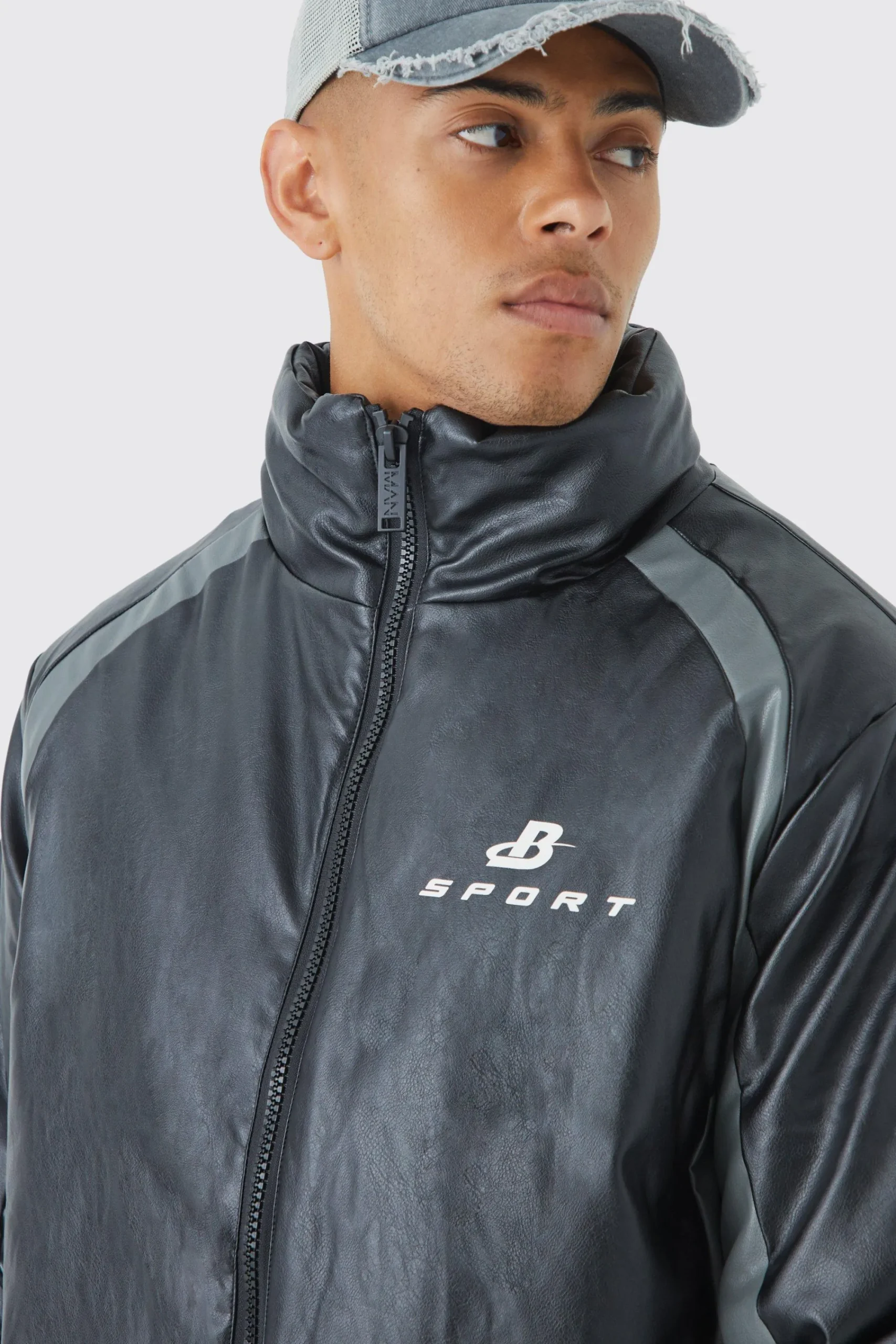 boohooMAN Boxy Pu Moto Pannelled Puffer | UK| Coats & Jackets