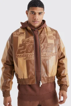 boohooMAN Boxy Pu Panelled Applique Moto Jacket | UK| Coats & Jackets