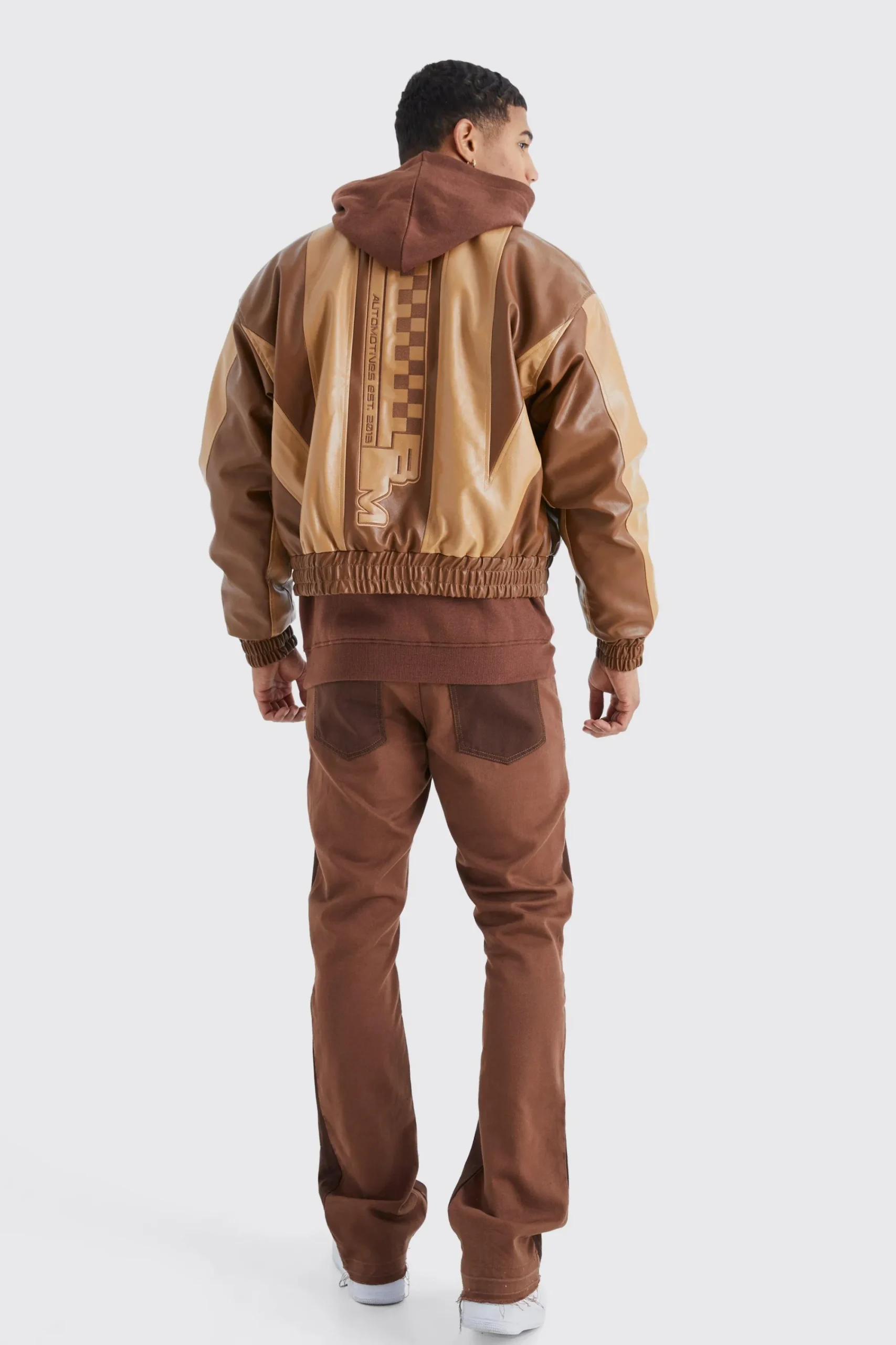 boohooMAN Boxy Pu Panelled Applique Moto Jacket | UK| Coats & Jackets