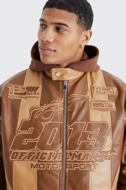 boohooMAN Boxy Pu Panelled Applique Moto Jacket | UK| Coats & Jackets