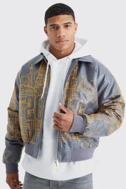 boohooMAN Boxy Pu Scenic Embroidery Bomber Jacket | UK| Coats & Jackets