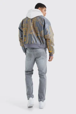 boohooMAN Boxy Pu Scenic Embroidery Bomber Jacket | UK| Coats & Jackets