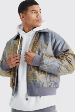 boohooMAN Boxy Pu Scenic Embroidery Bomber Jacket | UK| Coats & Jackets