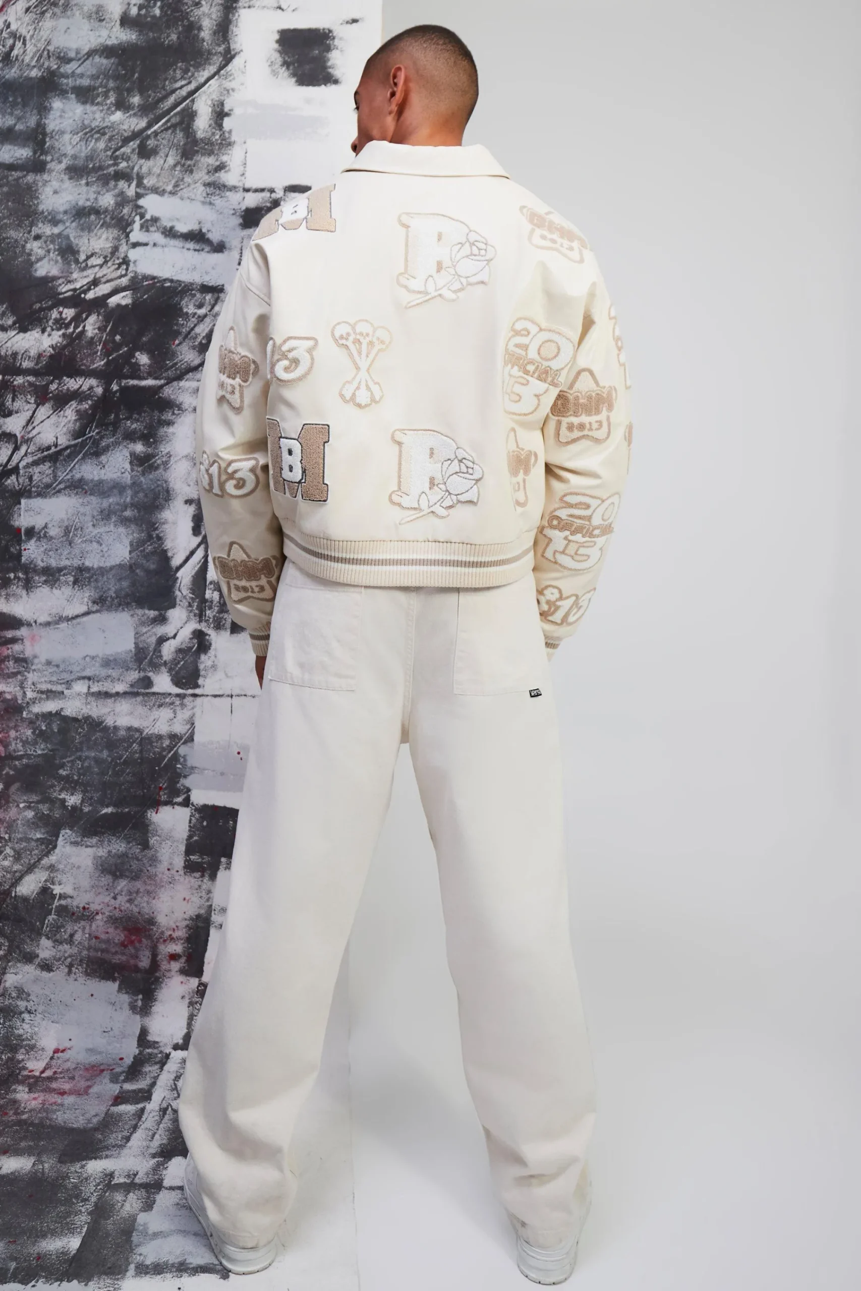 boohooMAN Boxy Pu Tonal Badge Varsity Jacket | UK| Coats & Jackets