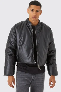 boohooMAN Boxy Pu Volume Padded Puffer Bomber | UK| Coats & Jackets