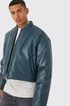 boohooMAN Boxy Pu Volume Padded Puffer Bomber | UK| Coats & Jackets