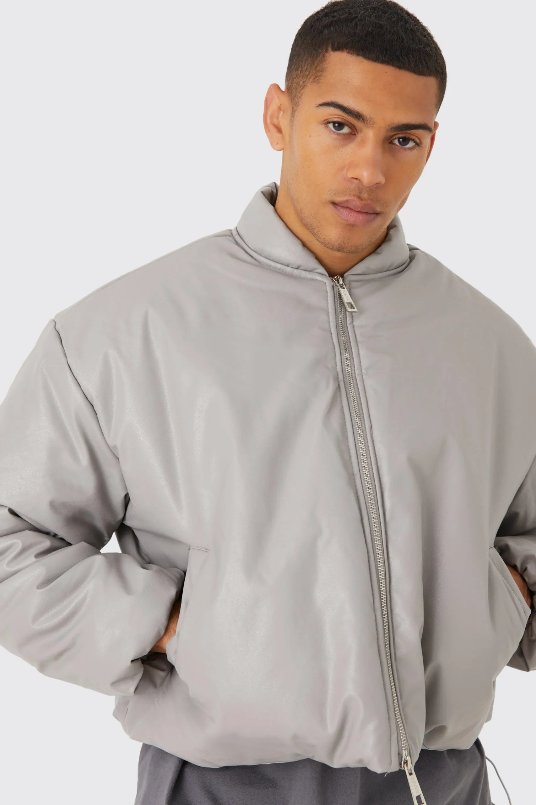 boohooMAN Boxy Pu Volume Padded Puffer Bomber | UK| Coats & Jackets