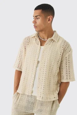 Boxy Revere Crochet Shirt | UK^boohooMAN Online