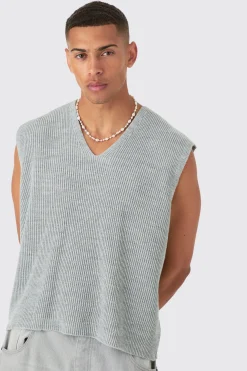 Boxy Ribbed V Neck Sweater Vest | UK^boohooMAN Discount