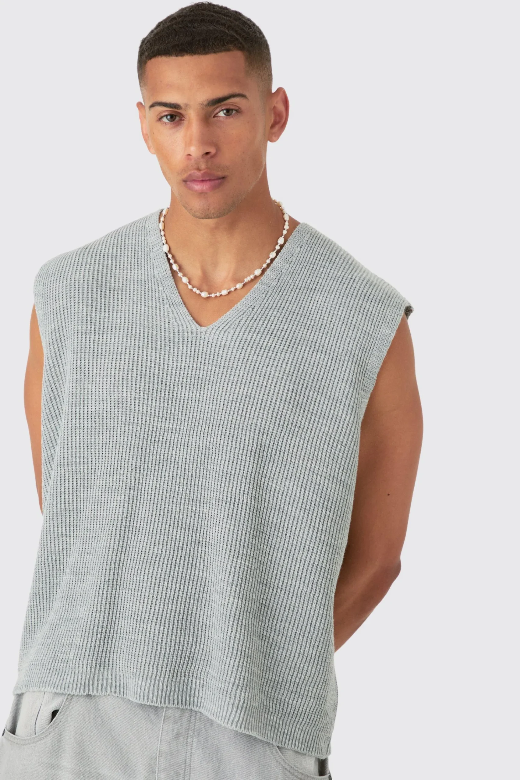 Boxy Ribbed V Neck Sweater Vest | UK^boohooMAN Discount