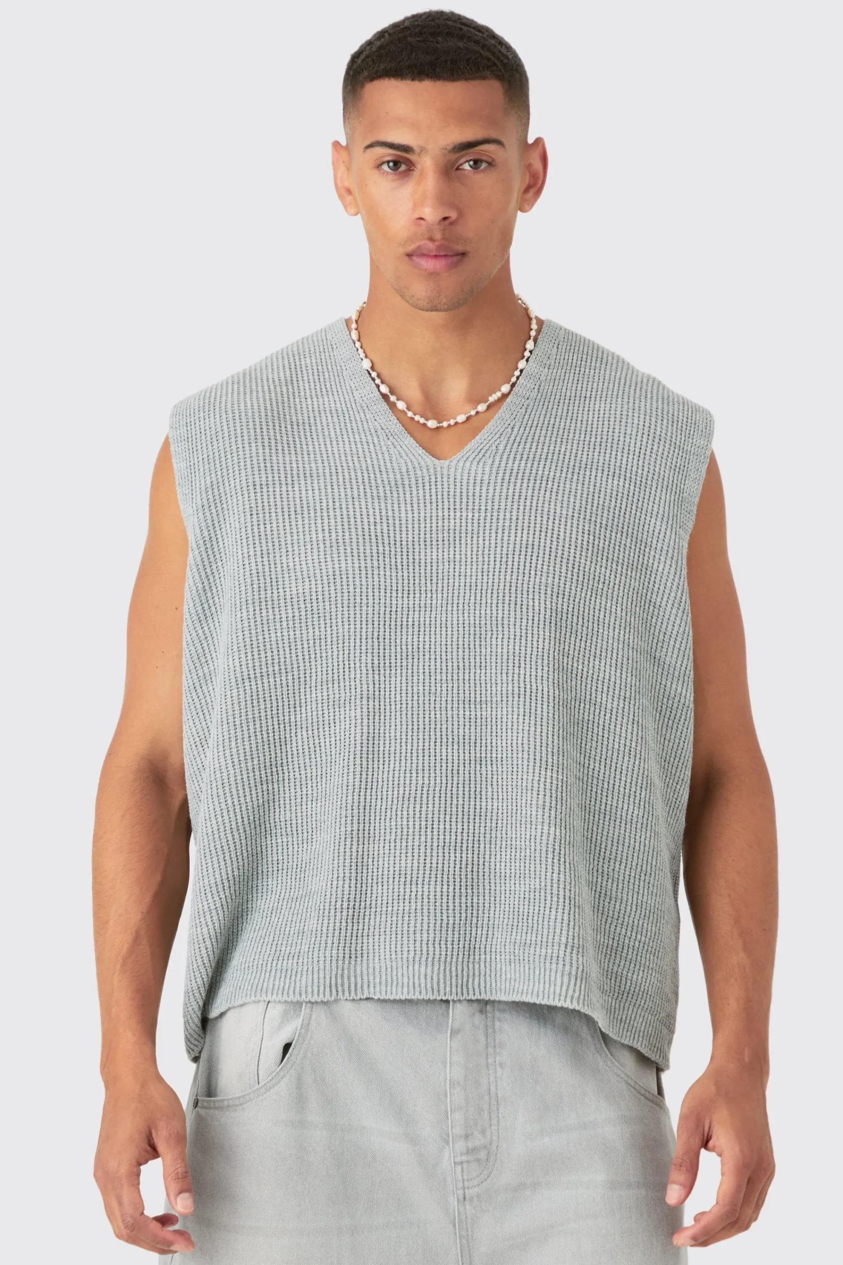 Boxy Ribbed V Neck Sweater Vest | UK^boohooMAN Discount