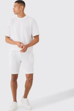 boohooMAN Boxy Ripple Pleated T-shirt And Short | UK| Sets & Co-Ords|Tracksuits