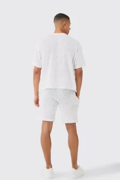 boohooMAN Boxy Ripple Pleated T-shirt And Short | UK| Sets & Co-Ords|Tracksuits