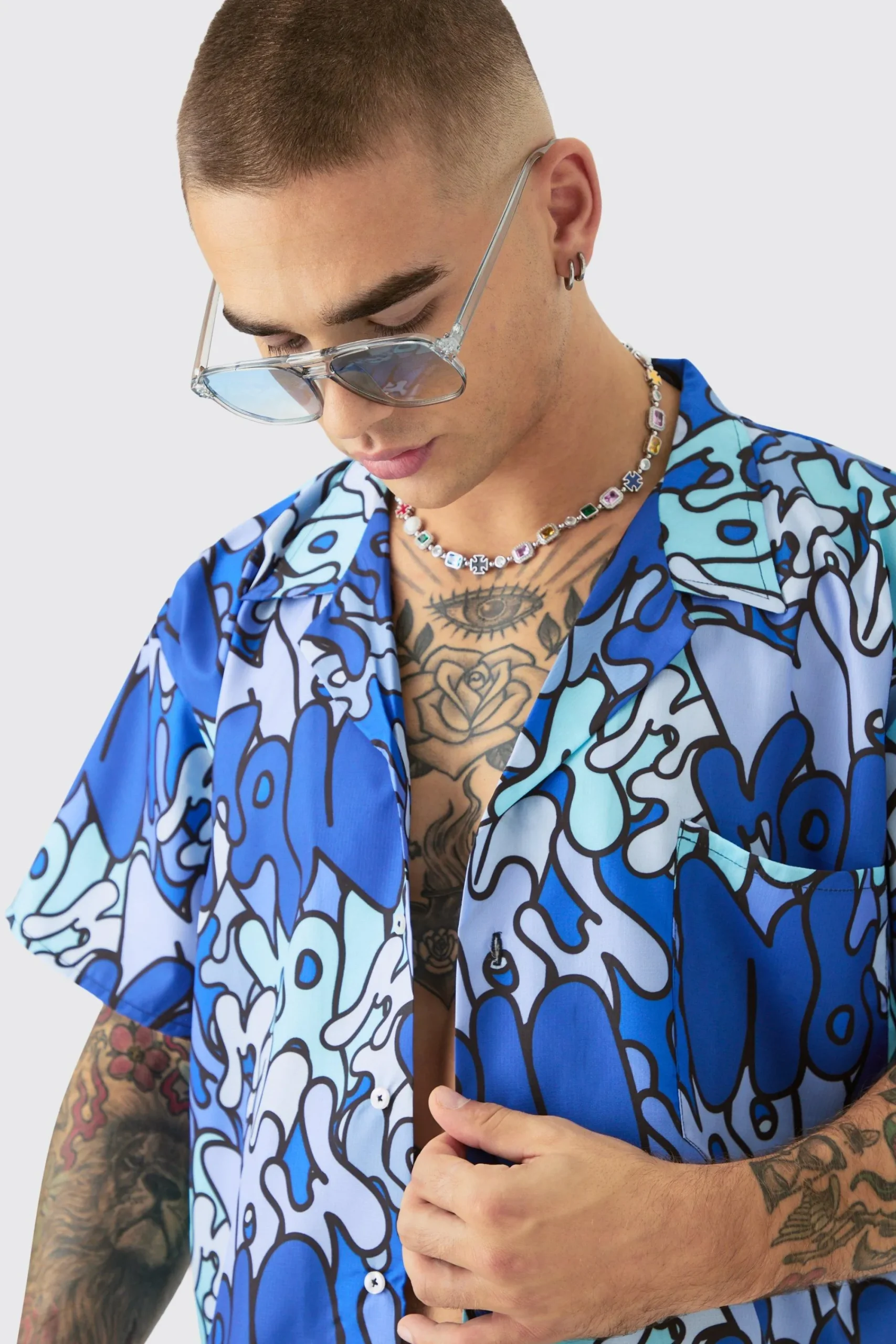 boohooMAN Boxy Ripstop Graffiti Shirt & Mid Swim Short Set | UK| Sets & Co-Ords