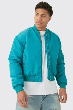 boohooMAN Boxy Ruched Sleeve Ma1 Bomber Jacket In | UK| Coats & Jackets