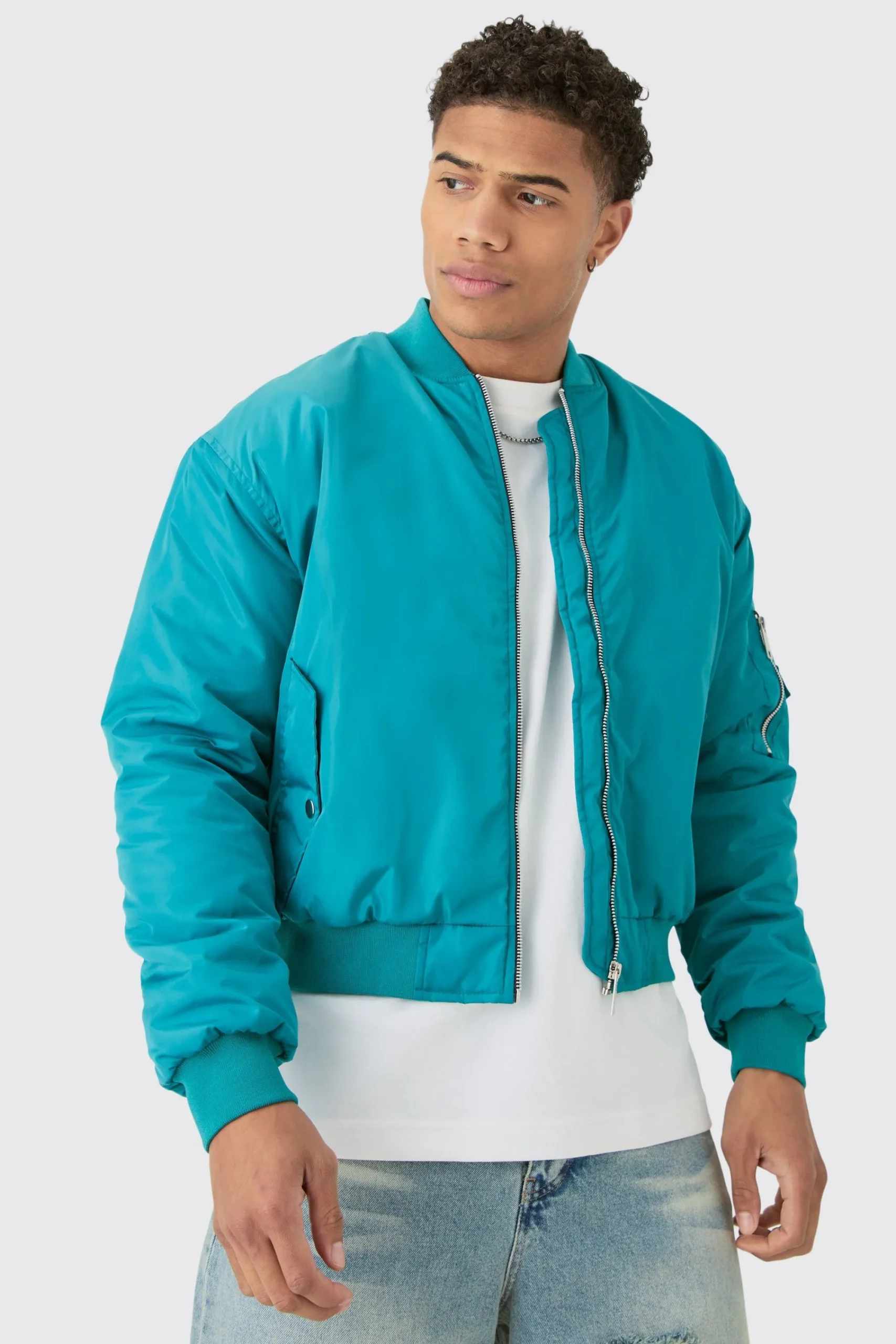 boohooMAN Boxy Ruched Sleeve Ma1 Bomber Jacket In | UK| Coats & Jackets