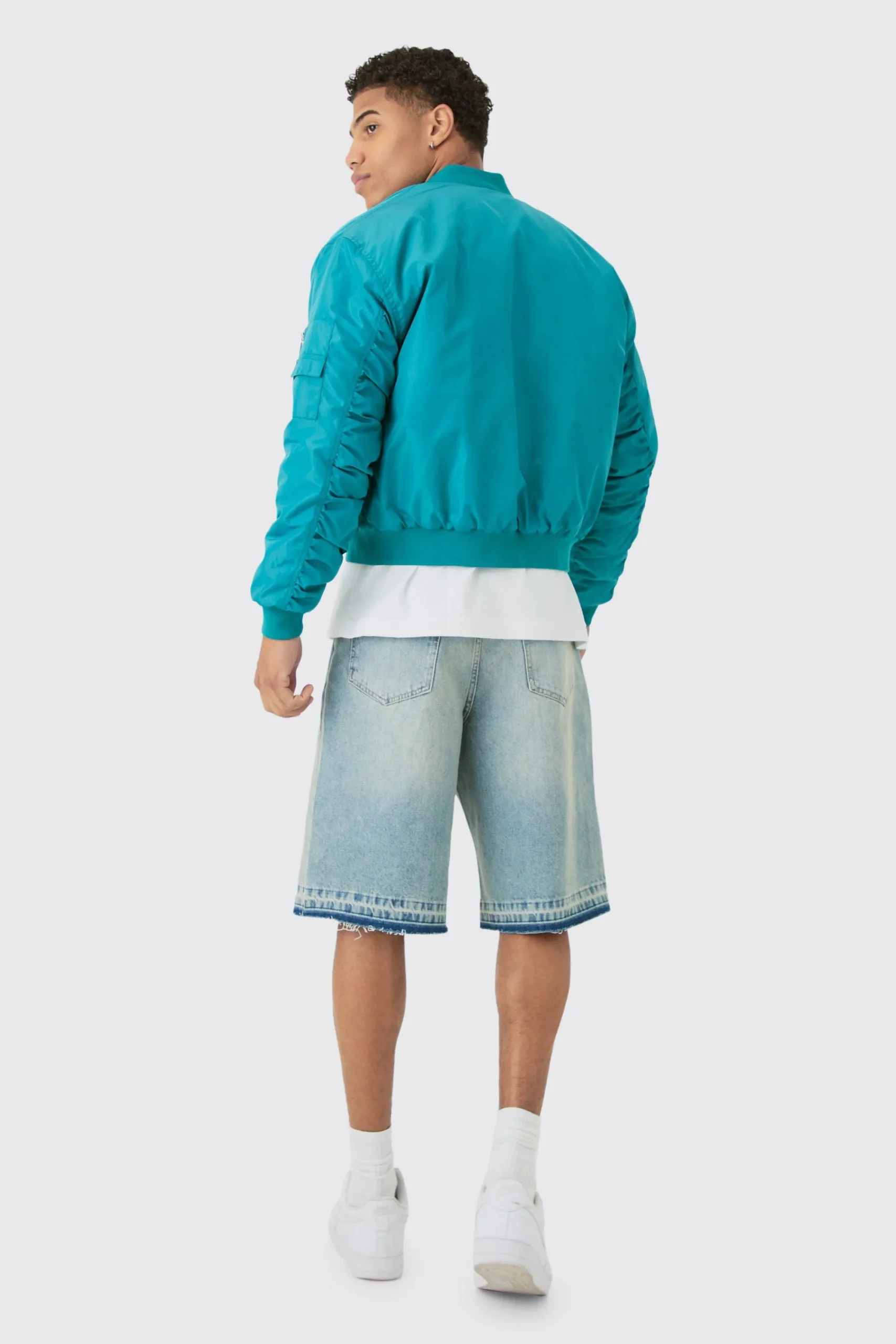 boohooMAN Boxy Ruched Sleeve Ma1 Bomber Jacket In | UK| Coats & Jackets